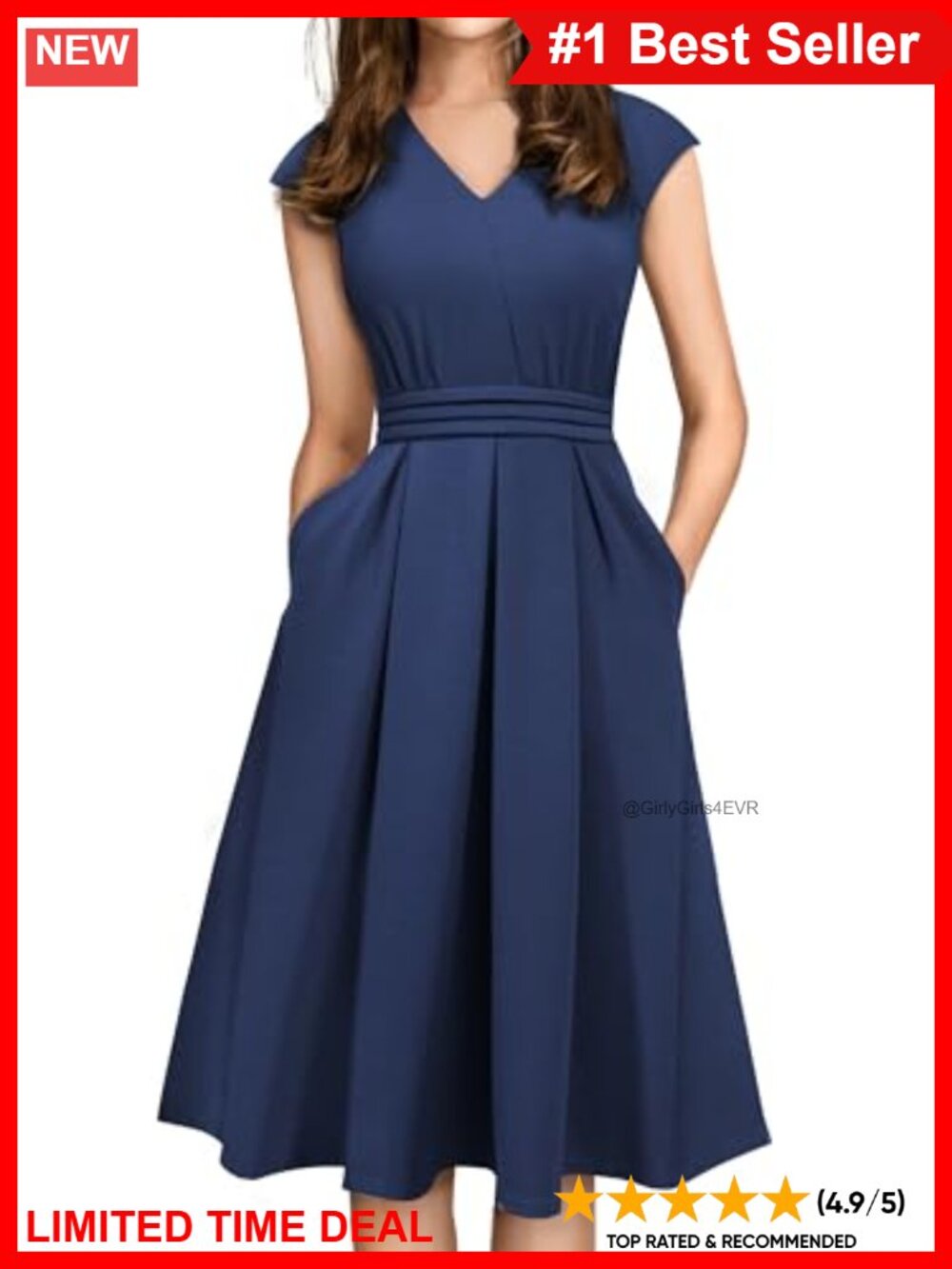 Vintage 50s Cap Sleeve Pleated Waist A-Line Cocktail Dress with Pockets